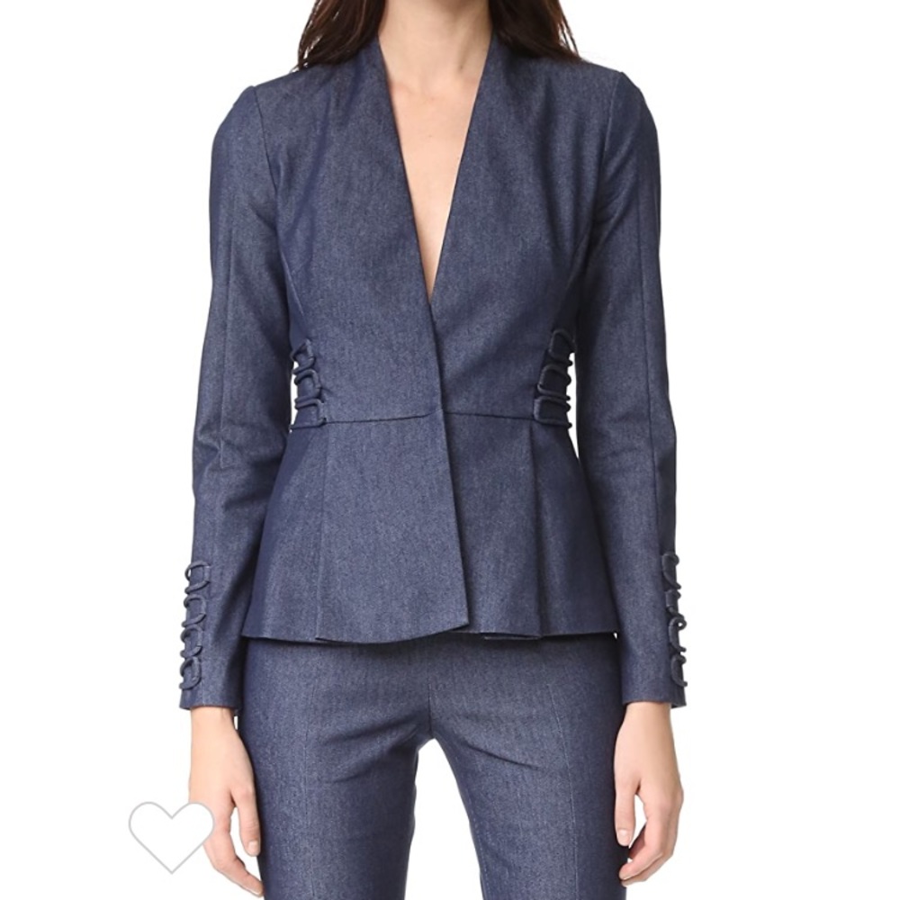 CUSHNIE ET OCHS PEPLUM DENIM TIE UP BLAZER EUC